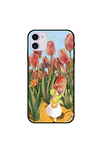 Covernex غطاء حماية آيفون 11 بطبعة فتاة وزهور التوليب