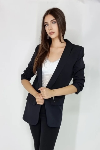 FashionForYou BLUMY casual jacket, mid-length with flaps, BLACK