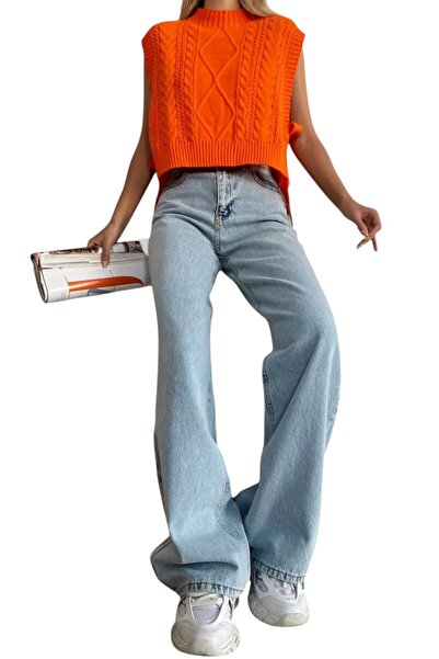 byhaziran butik Cill Women's Light Blue Wash High Waist Denim Fabric Loose Leg Jeans