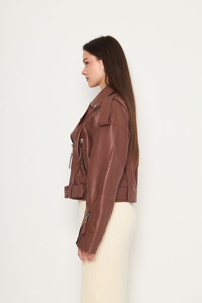 By Marki Marki Women's Brown Genuine Leather Jacket – Belted, Snap Detailed, Lined, Oversized