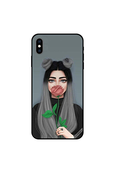 Covernex غطاء حماية لهاتف iPhone XS بفتاة لطيفة تخفي فمها على شكل وردة خوخية