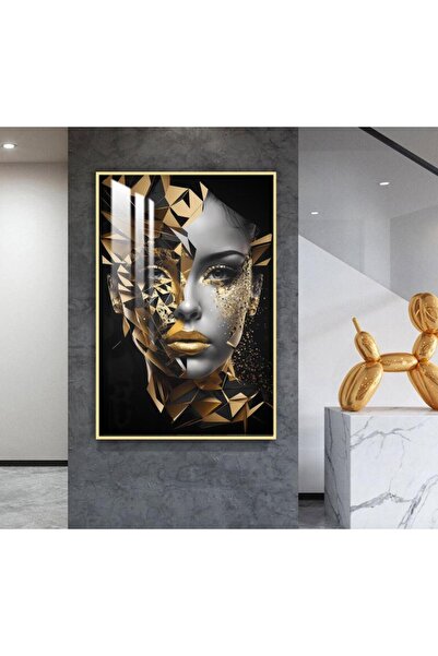 4gdran لوحة جدارية خشبية بتصميم فتاة مع برواز ذهبي و طبقة من الاكرليك الشفاف