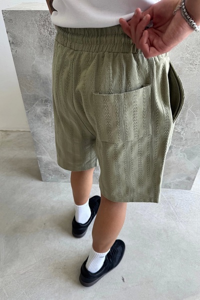yung Khaki Thick Knit Linen Shorts