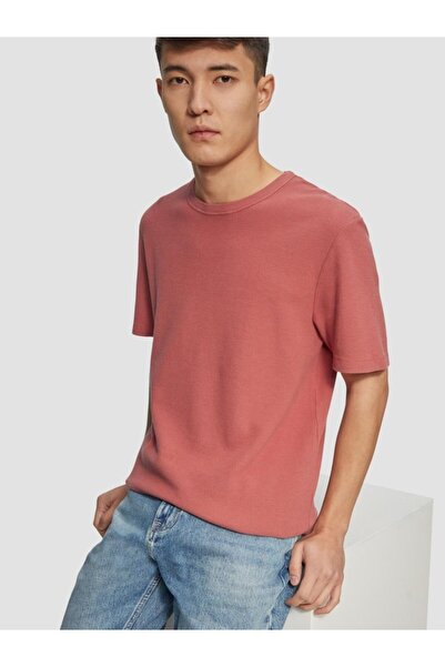s.Oliver Men's T-shirt with scoop neck and waffle texture, Regular fit, Dusty pink