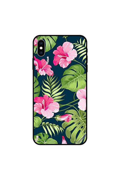 Covernex غطاء حماية لجهاز iPhone XS بنقشة زهور وردية وأوراق خضراء وريش