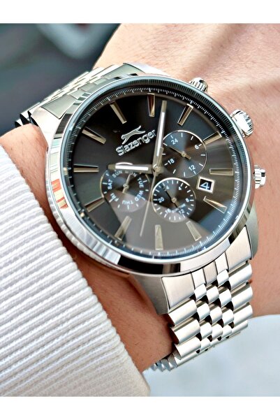 Slazenger Silver-Black Color 10 Atm Waterproofness Steel Cord Steel Case Men Wristwatch 1812.05Mr