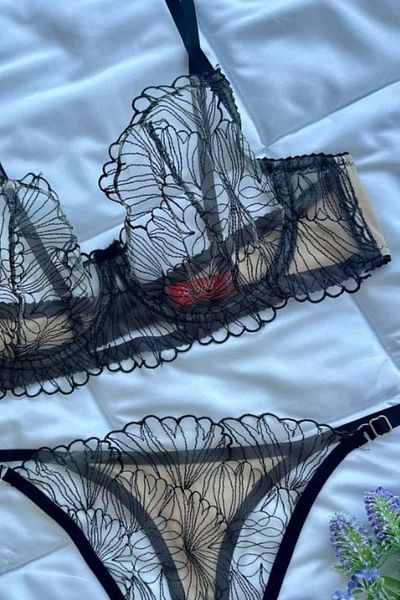 Moldina Σετ σουτιέν Plus Size Μπεζ Μαύρο Nude Brode Πρωτοχρονιάτικο Βαλεντίνο