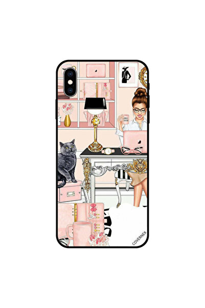 Covernex غطاء حماية لهاتف iPhone XS MAX بتصميم فتاة بوس وقط أسود