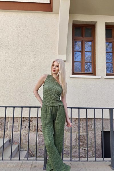 Sorridi One Shoulder Seersucker 2 Piece Set