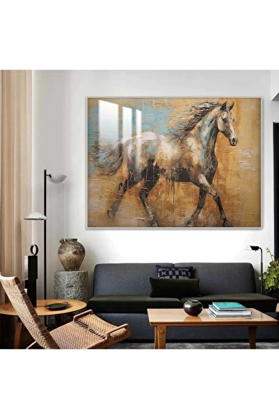 Marktna لوحة جدارية خشبية فاخرة بتصميم خيول مع برواز فضي و طبقة من الاكرليك ا...