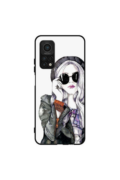 Covernex غطاء حماية لهاتف شاومي مي 10 تي برو 5 جي، أسود، زجاجي، بتصميم فتاة ل...