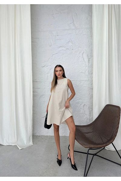 Zerenyus Bell Cut Beige Halter Neck Short Basic Dress