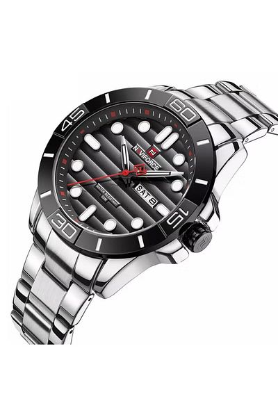 Naviforce Men's Stylish Analog Watch – 45mm Stainless Steel Strap, Day & Date Display, Water Resistant