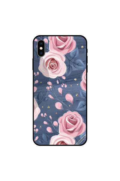 Covernex غطاء حماية لجهاز iPhone XS MAX بنقشة ورود وردية وأوراق رمادية داكنة
