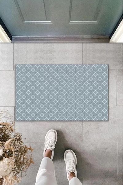 Mu Art Ahşap Decorative Digital Print Turquoise Motif Outdoor Floor Mat K-2093