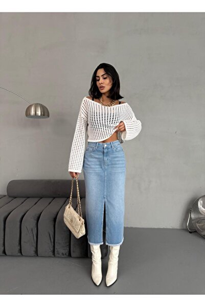 Zeo Basic FUSTA DE JEANS ALBASTRU DESCHIS DE DIMENSIUNE MAXI FEMEIE