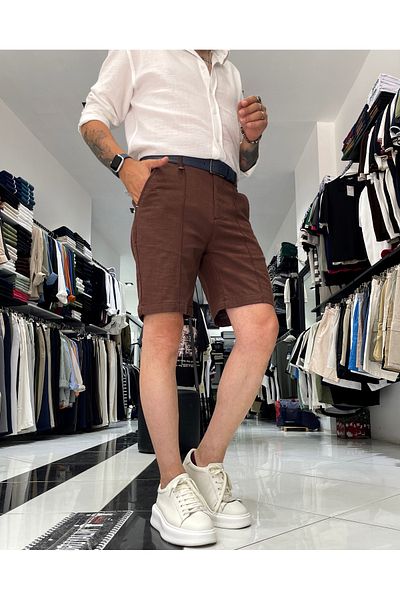 higo Linen Cotton Line Stitched Men's Shorts