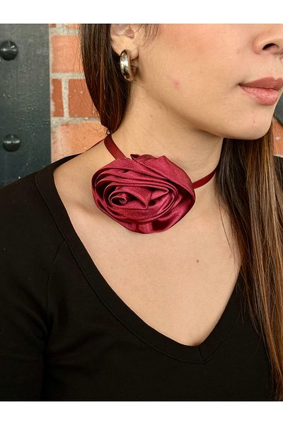 Cherry Carter Rose Choker Necklace - Lace-Up Flower Choker Necklace