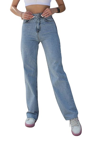 byhaziran butik Sui Women's Blue Snow Wash High Waist Lycra Wide Leg Jeans