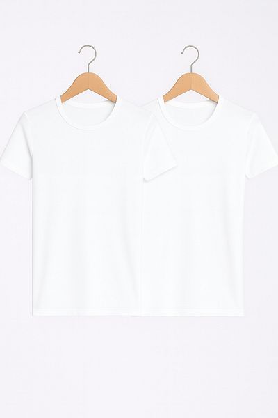 QKK Men's 100% Cotton 2-Piece Wide Collar White Undershirt Undershirt Q2Ik1L1Kk4E.2Li