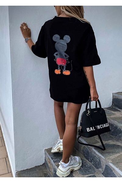 khufu Μπλουζάκι Unisex με στάμπα Micky Mouse Oversize από βαμβακερό κομμένο μπλουζάκι