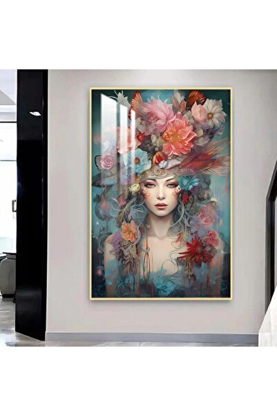 SND Wooden wall plaque of a woman with a golden frame and a clear acrylic layer