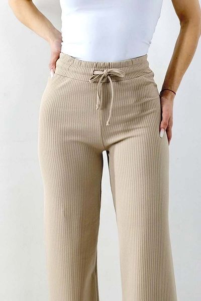 FashionForYou JANG casual pants, textured material and drawstring at the waist, Cream, L