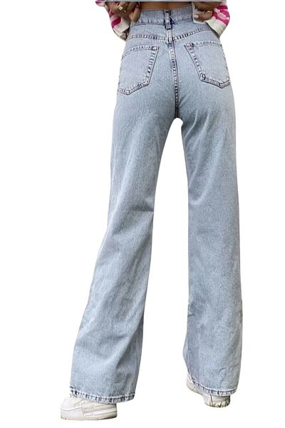 byhaziran butik Yinna Women's Snow Wash High Waist Stretchy Wide Leg Jeans