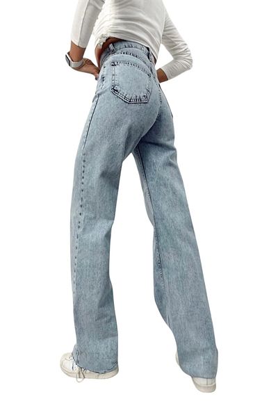byhaziran butik Celeste Young Girl Light Blue Snow Wash High Waist Lycra Comfortable 90's Loose Leg Jeans