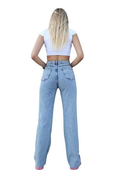 byhaziran butik Sui Women's Blue Snow Wash High Waist Lycra Wide Leg Jeans