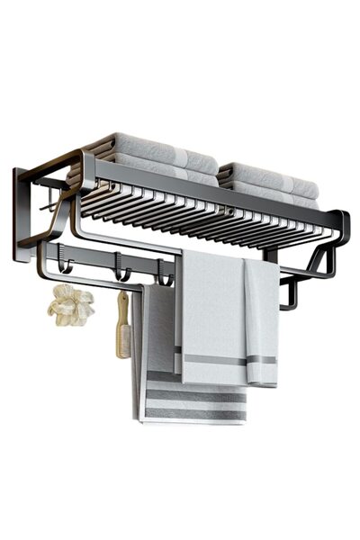 OricareFain Suport prosoape baie, aluminiu spatial, lungime 57cm, Negru/Gri