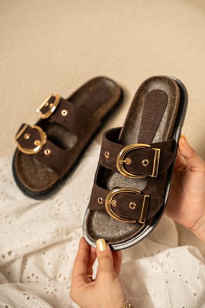 LAMİNTA Дамски чехли с детайли и златиста катарама Craft