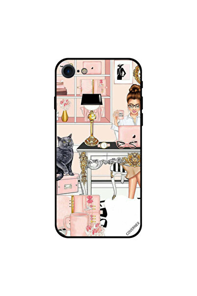 Covernex غطاء حماية لهاتف iPhone 7 بتصميم فتاة بوس وقط أسود