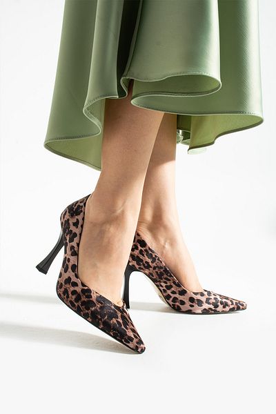 Güllü Shoes Leopard Patterned Vegan Leather Heeled Stiletto |   Stylish Women's Shoes |   Compatible with Special Day Combinations