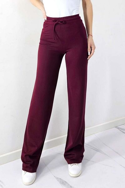 FashionForYou JANG thin knit trousers, wide leg straight cut and drawstring, Burgundy, XL