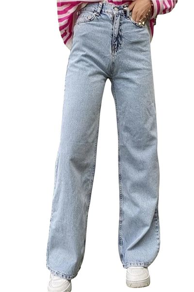 byhaziran butik Yinna Women's Snow Wash High Waist Stretchy Wide Leg Jeans
