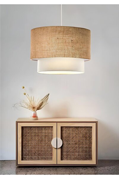 MODA35 Jüt Kumaş Avize Hasır Pasta Sarkıt Bej Beyaz PAV35