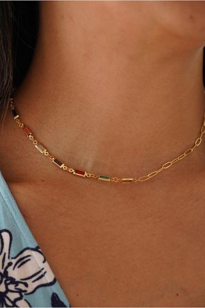 AŞIK ACCESSORIES Colorful Baguette Stone Chain Choker Necklace