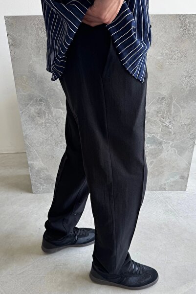yung Black Raw Linen Baggy Trousers