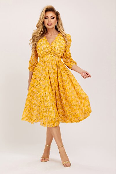 Atmosphere Fashion Rochie midi din voal imprimat