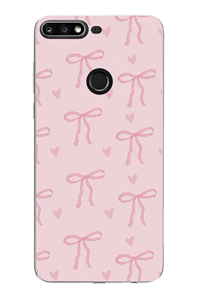 TechTree Huawei Y7 2018 - Honor 7C Uyumlu Pembe Kalpli Fiyonklar Şeffaf Silik...