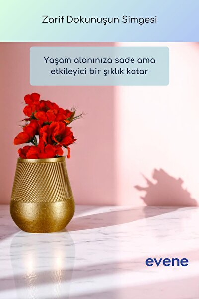 Evene Vazo Küçük Vazo Masa Üstü Vazo Ev Dekorasyon Vazo Altın Renk Model 89