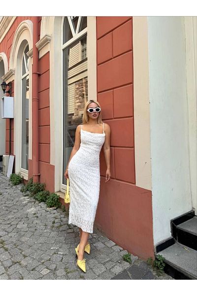 Bak Moda Rochie albă cu dantelă