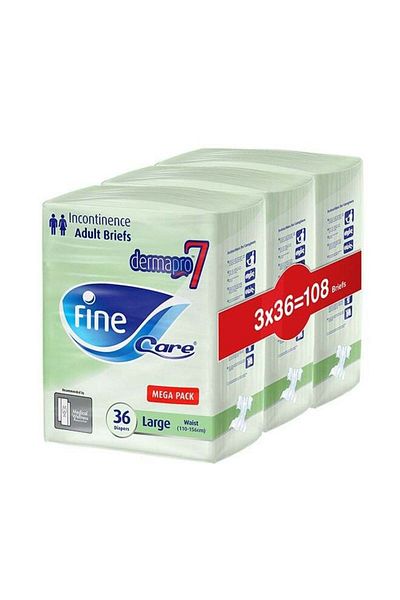 Fine Care Incontinence Unisex Adult Diapers Size Large Waist 110-156 Cm 36 x 3 Packs 108 Count