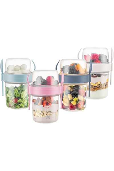 Righton 650 ml Takengo Fruit Yogurt and Muesli Container with Spoon and Bowl Practical Portable Cup with Lid