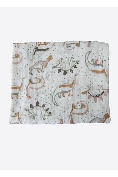 kitikate Organic Dinocan Muslin Blanket White