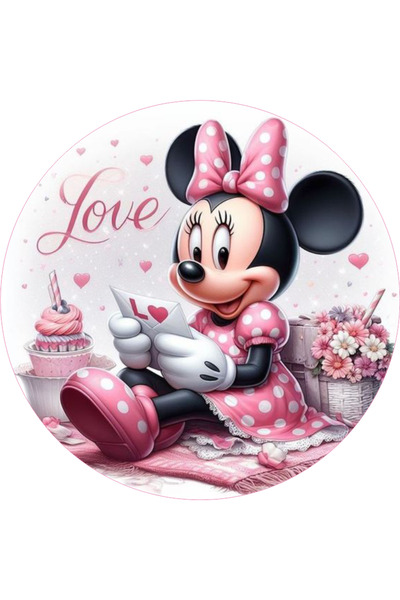 BatıDoğu Minnie Mouse Yuvarlak Pasta Yenilebilir Resim Baskı 20 cm