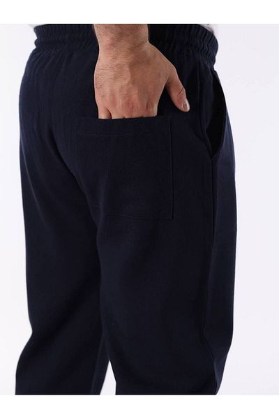 STOCX Men's Navy Blue Color Elastic Waist Relaxed Fit Linen Trousers