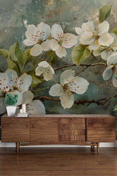dreamwall Soyut Beyaz Çiçek Desenli Duvar Kağıdı