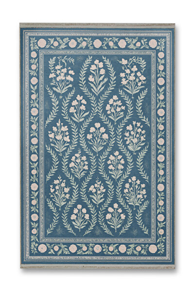 Rugs Modern Halı سجادة موسو زرقاء بيج منقوشة بنمط زهور مع حواف منسوجة للزينة ...